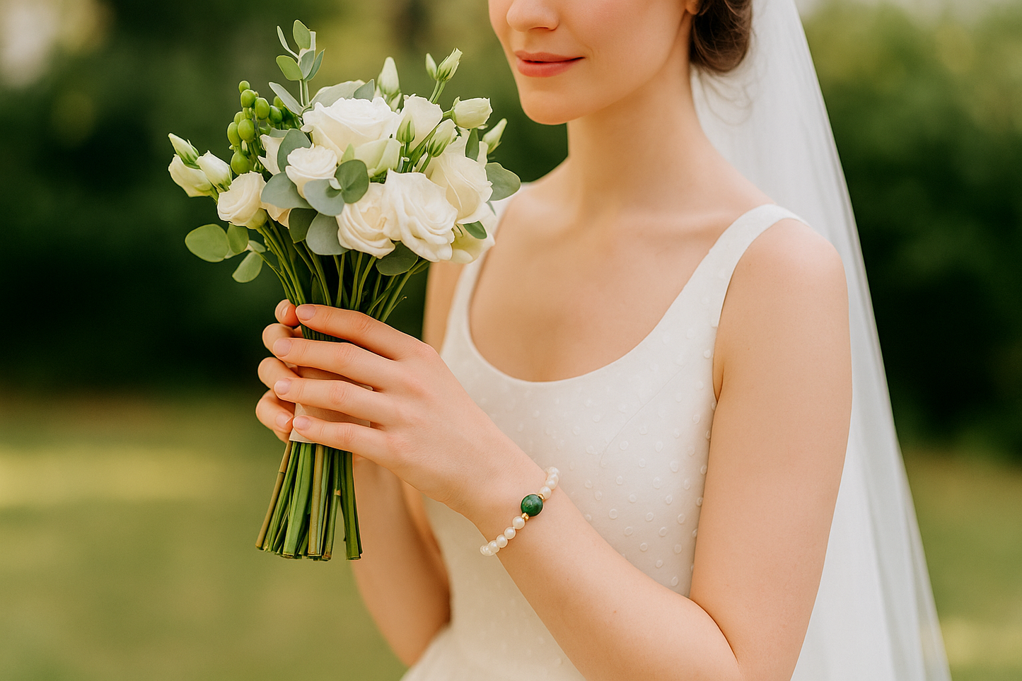 Elegant Freshwater Pearl Bracelet with Green Tourmaline – Gold Heart Charm | Gracetal House