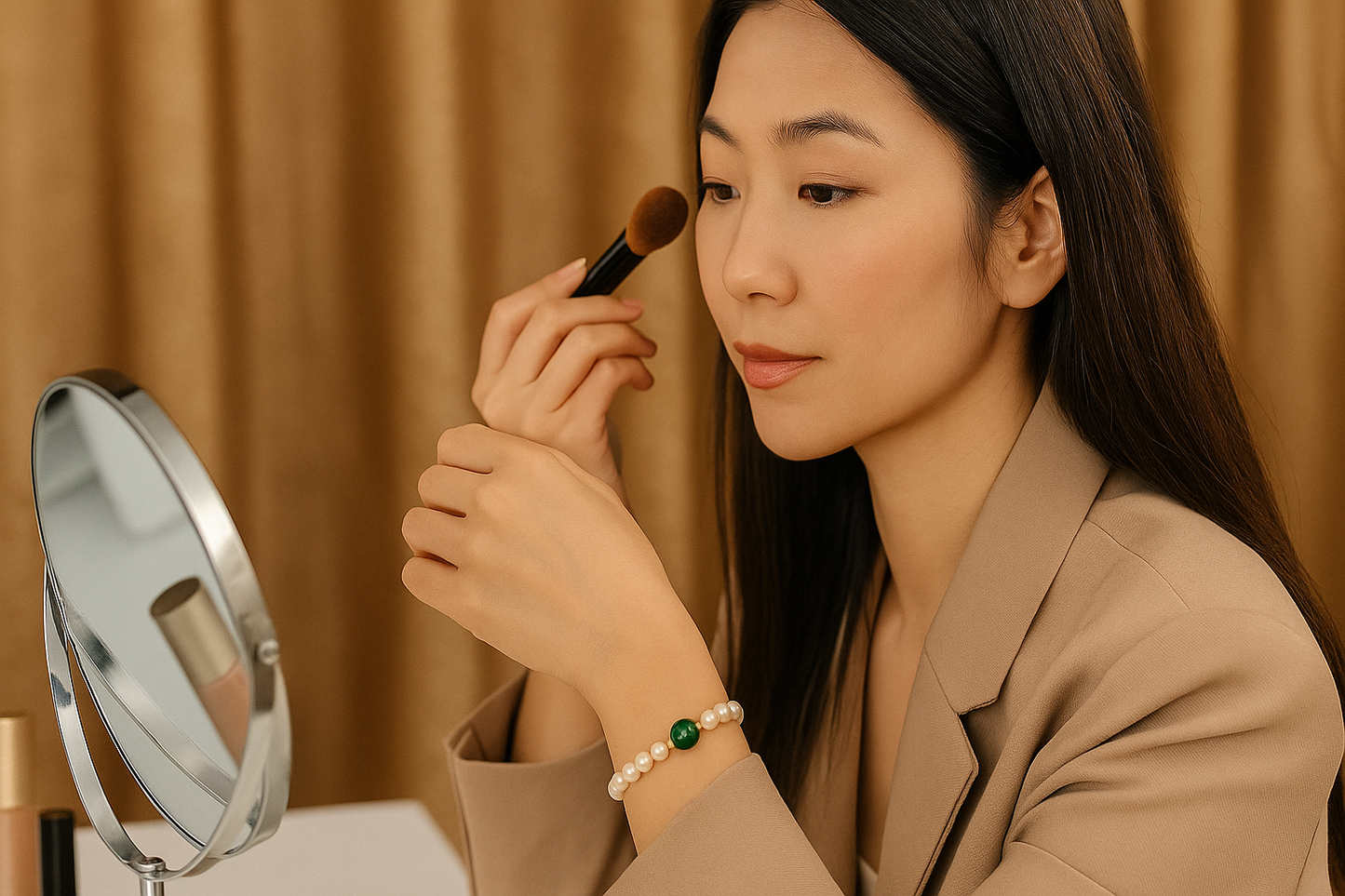 Elegant Freshwater Pearl Bracelet with Green Tourmaline – Gold Heart Charm | Gracetal House